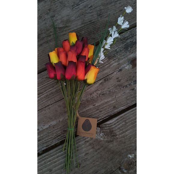 2 Dozen Dark Fall Harvest Colors Yellows, Oranges, Reds The Original Wooden Rose - Picture 6 of 8